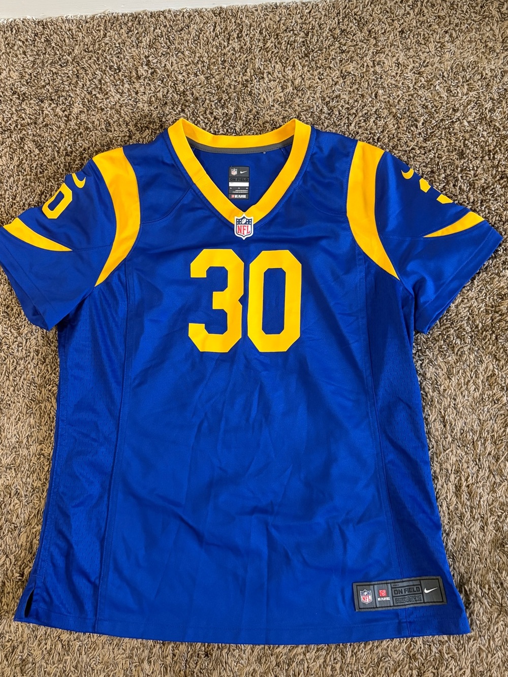 Nike LA Rams Blue and Yellow #30 Football Jersey